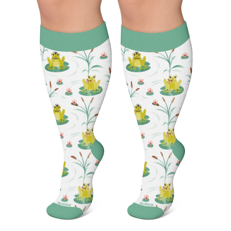 Plus Size Frog Snails Compression Socks - Green - 4XL - image 4
