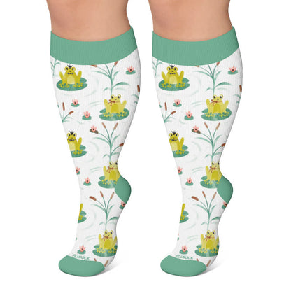 Plus Size Frog Snails Compression Socks - Green - 4XL - image 4