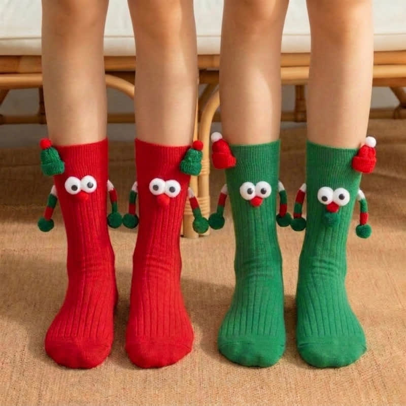 Christmas Cartoon Hat Accent Magnet Hand Crew Socks (2 pairs) - Multicolor - Kids EU20-31(US5-13) - image 2