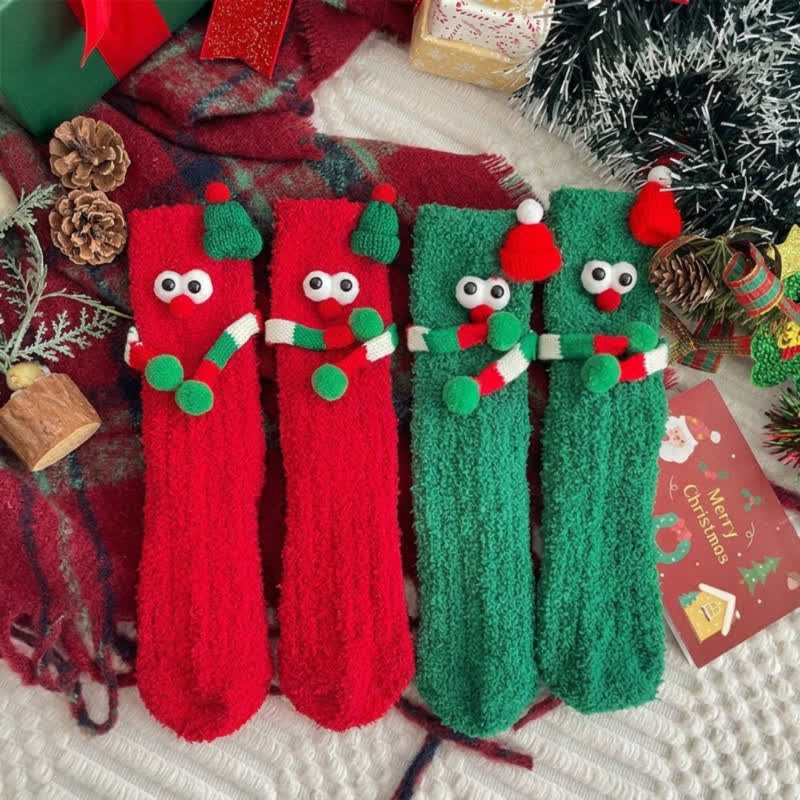 Christmas Coral Fleece Magnet Hand Crew Socks (2 Pairs) - Multicolor - EU36-43 (US3-9) - image 2
