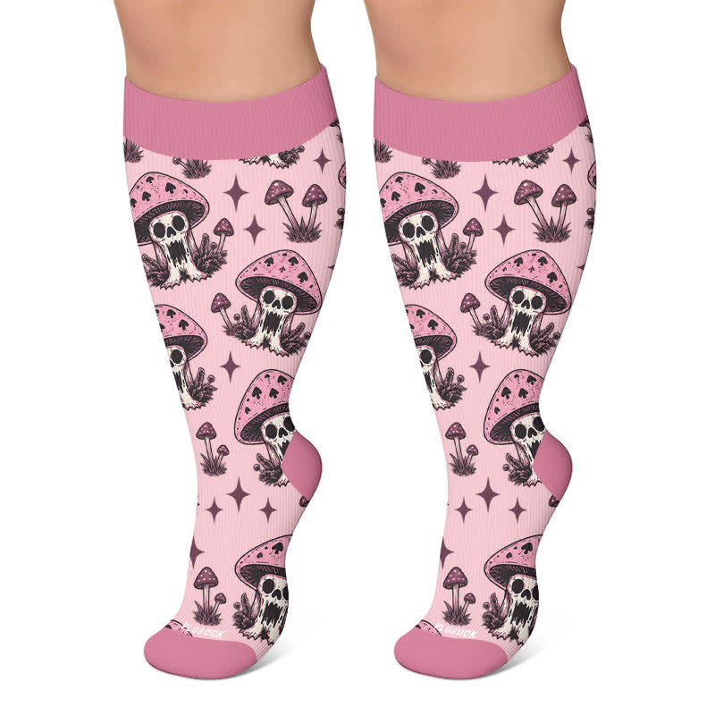 Plus Size Skull Mushroom Compression Socks - Pink - 4XL - image 2