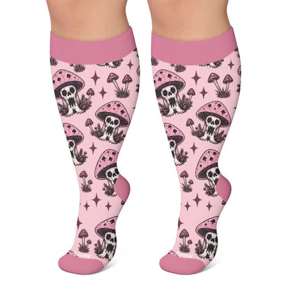 Plus Size Skull Mushroom Compression Socks - Pink - 4XL - image 2