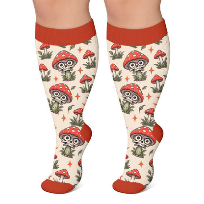 Plus Size Skull Mushroom Compression Socks - Red - 4XL - image 3