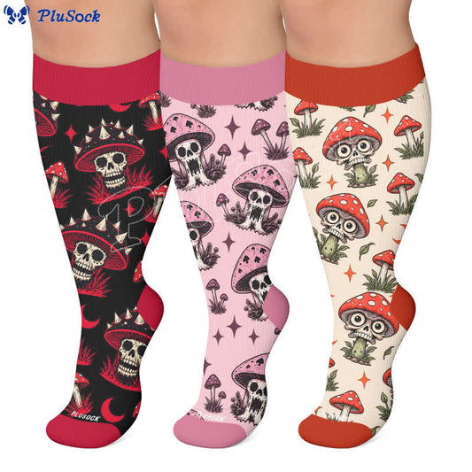 Plus Size Skull Mushroom Compression Socks - image 0