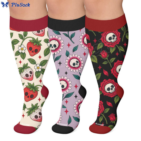 Plus Size Flower Strawberry Skull Compression Socks - image 0