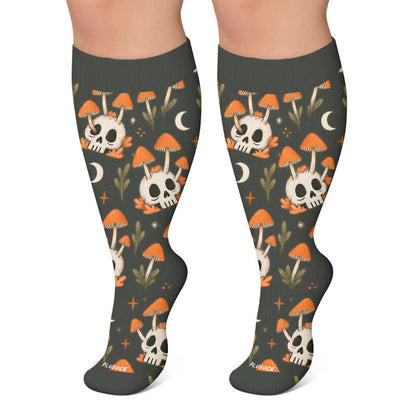 Plus Size Cat Mushroom Skull Compression Socks - Dark Grey - 4XL - image 1
