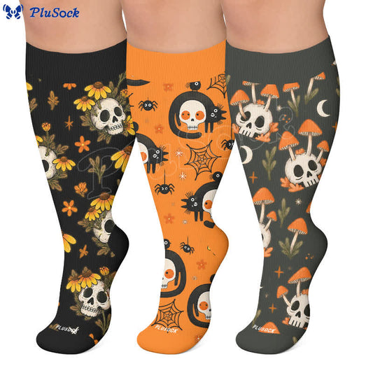 Plus Size Cat Mushroom Skull Compression Socks - image 0