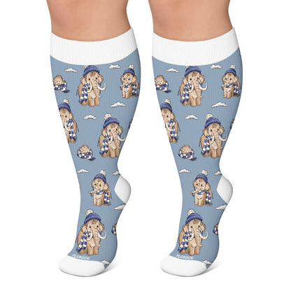 Plus Size Winter Animal Compression Socks - Blue - 4XL - image 5