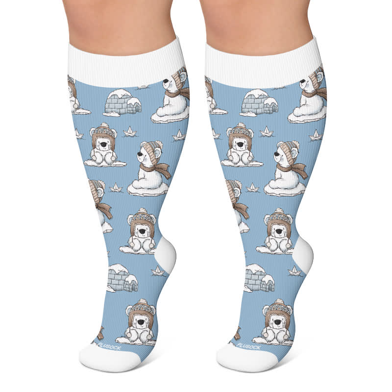 Plus Size Winter Animal Compression Socks - Light Blue - 4XL - image 6