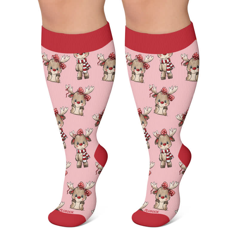 Plus Size Winter Animal Compression Socks - Pink - 4XL - image 4