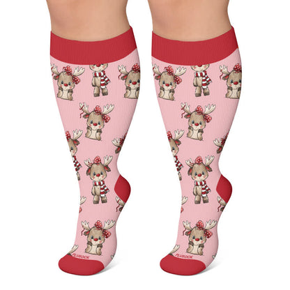 Plus Size Winter Animal Compression Socks - Pink - 4XL - image 4