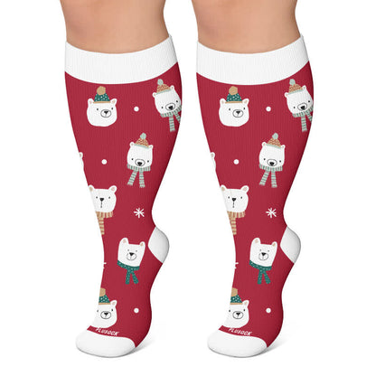 Plus Size Santa Claus Polar Bear Compression Socks - Red - 4XL - image 6