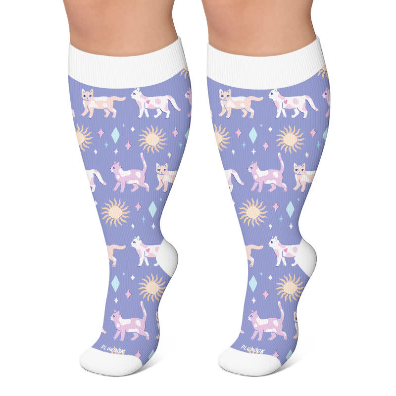 Christmas Sleepy Cat Cocoa Mug Compression Socks - Light Purple - 4XL - image 4
