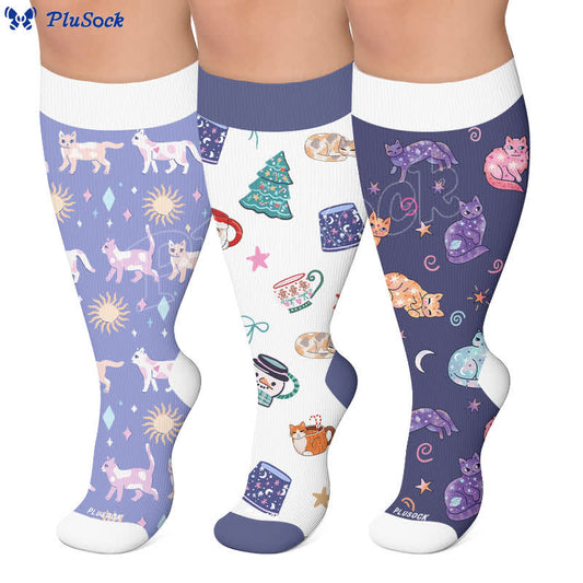 Christmas Sleepy Cat Cocoa Mug Compression Socks - image 0