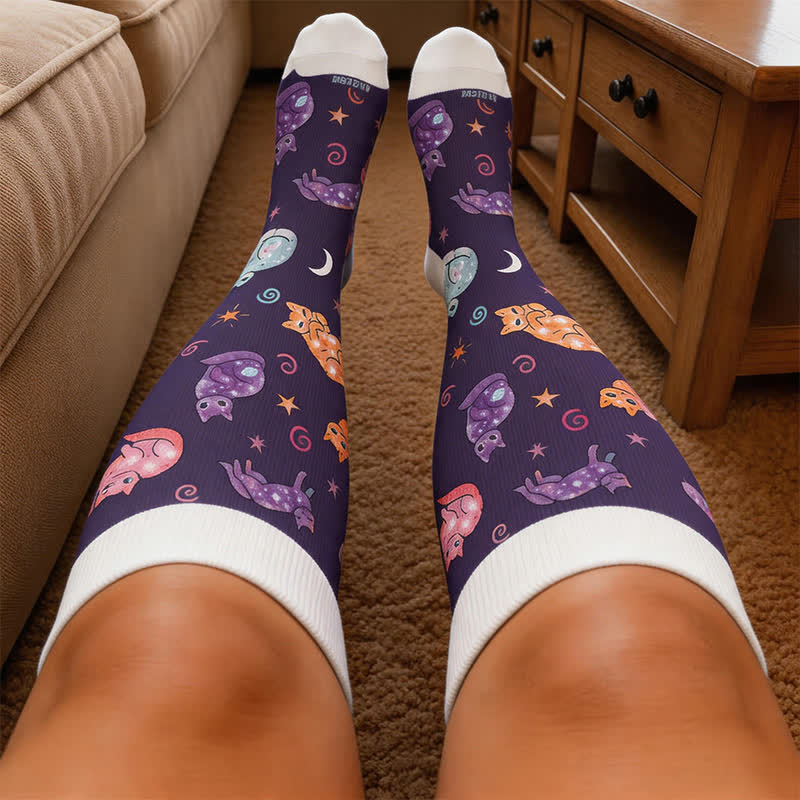Christmas Sleepy Cat Cocoa Mug Compression Socks - image 3