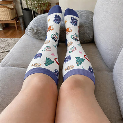 Christmas Sleepy Cat Cocoa Mug Compression Socks - image 2