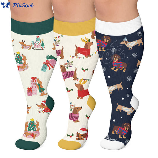 Plus Size Christmas Reindeer Dachshund Dog Compression Socks - image 0