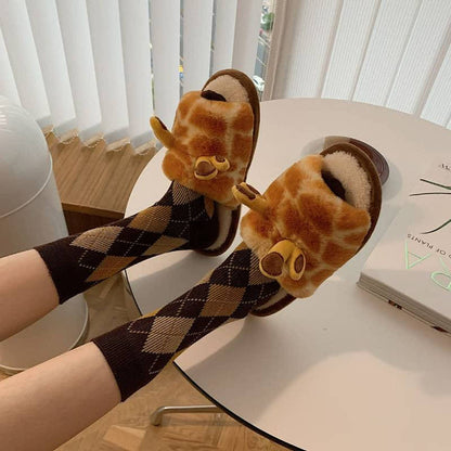 Giraffe Print Plush Open-Toe House Slippers - image 3