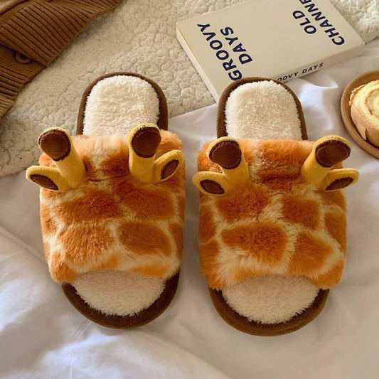 Giraffe Print Plush Open-Toe House Slippers - Multicolor - EU40-41(US6-6.5) - image 0
