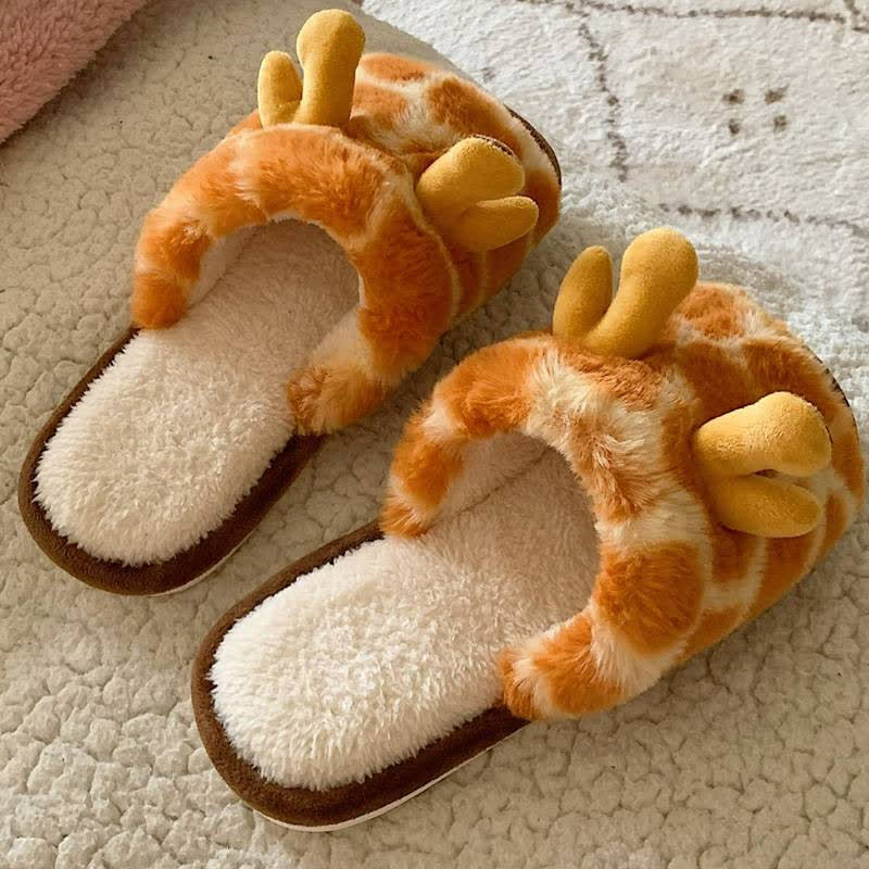 Giraffe Print Plush Open-Toe House Slippers - image 7