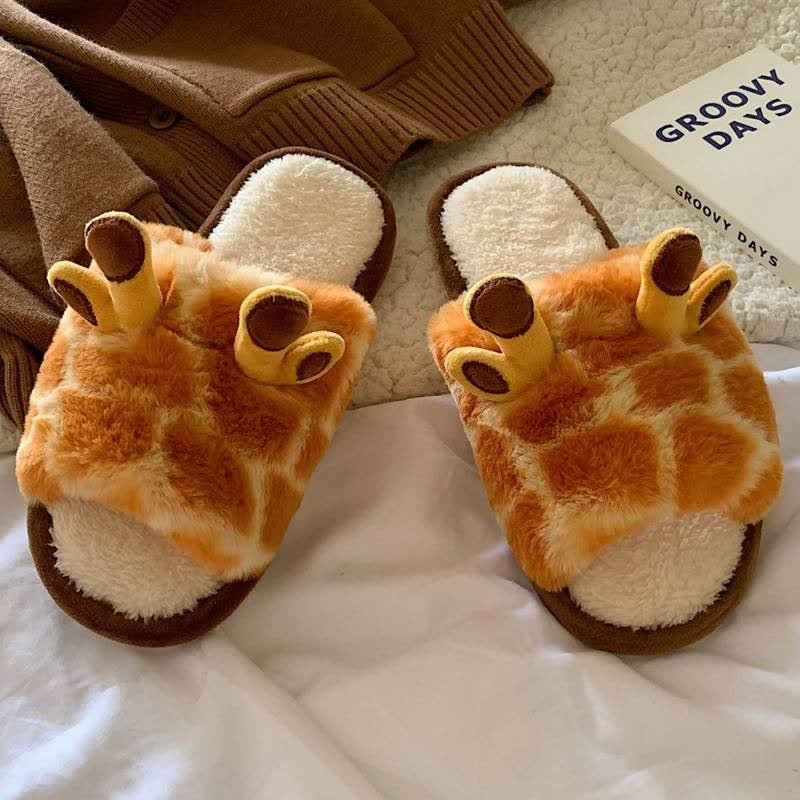 Giraffe Print Plush Open-Toe House Slippers - image 2