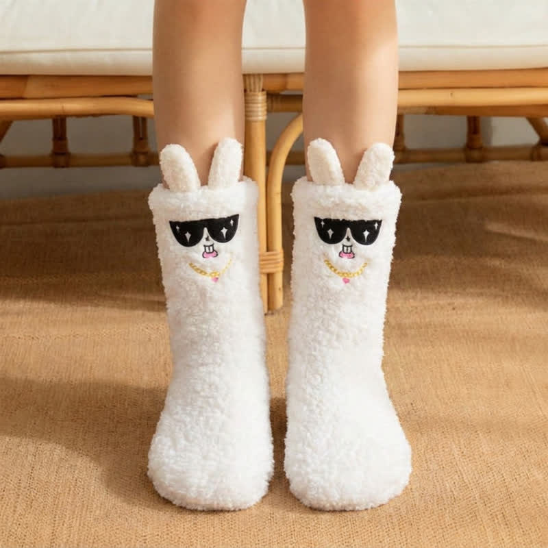 Blue Sunglasses Bunny Plush Slipper Socks - White - EU36-42(US3-8.5) - image 1
