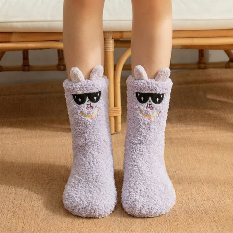 Blue Sunglasses Bunny Plush Slipper Socks - Light Purple - EU36-42(US3-8.5) - image 4