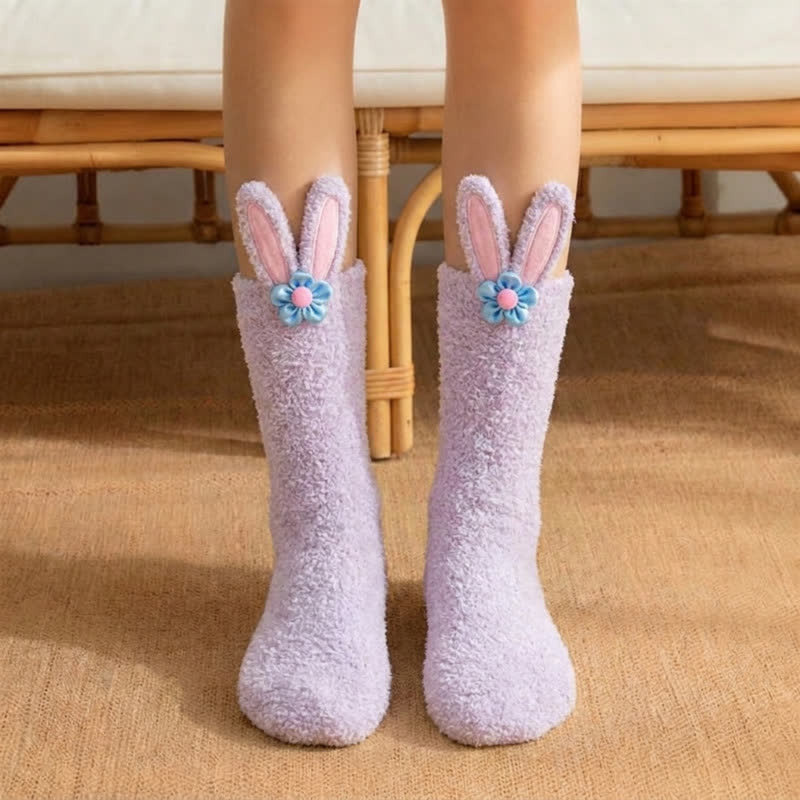 Assorted Cute Cartoon Accent Fluffy Crew Socks - Light Purple - EU36-39(US3-6) - image 2