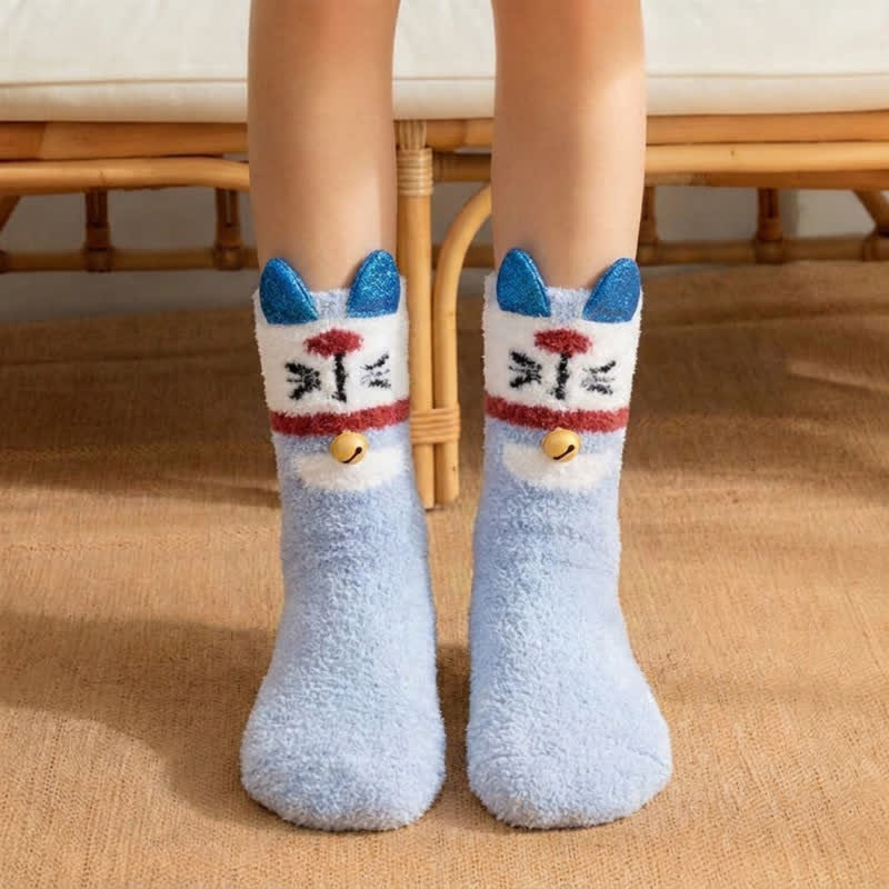 Assorted Cute Cartoon Accent Fluffy Crew Socks - Light Blue - EU36-39(US3-6) - image 1