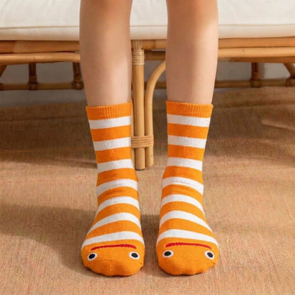 Striped Funny Face Family Set Slipper Socks (4 Pairs) - Orange - Kids EU28-31(US11-13) - image 0