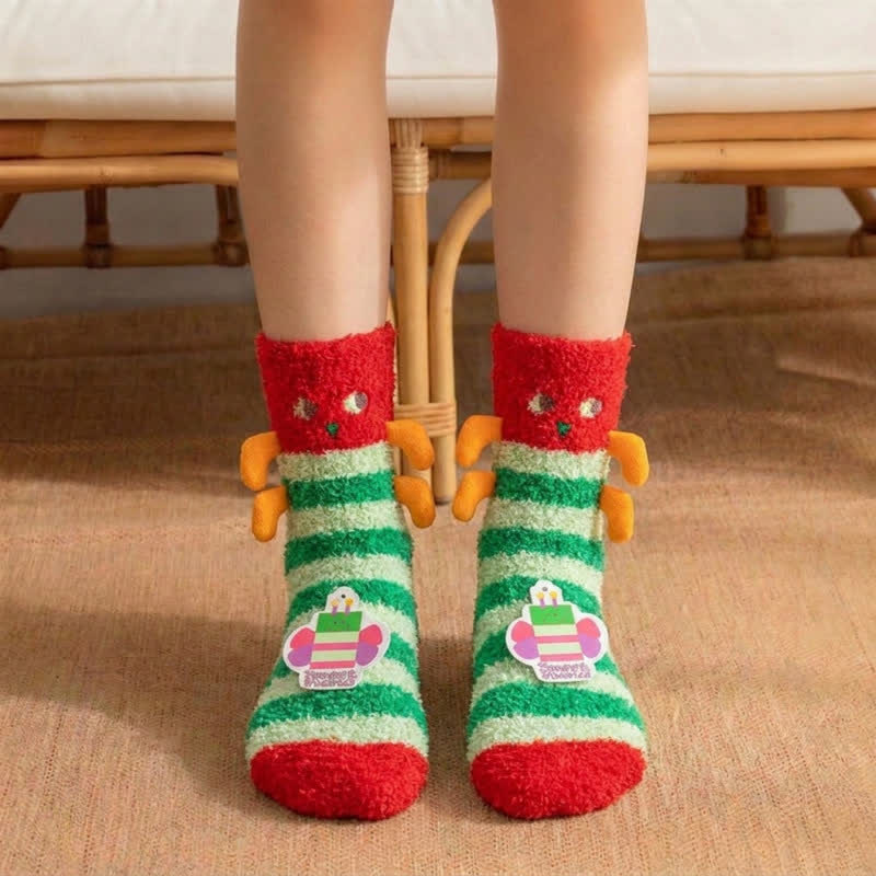 Striped Angel Wings Plush Slipper Socks - Red - EU36-42(US3-8.5) - image 4