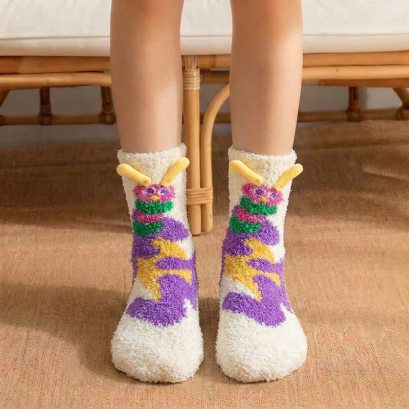 Striped Angel Wings Plush Slipper Socks - Beige - EU36-42(US3-8.5) - image 1