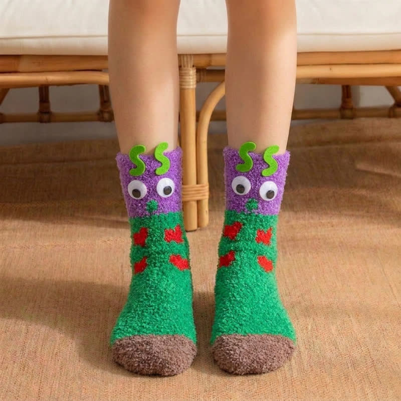 Striped Angel Wings Plush Slipper Socks - Green - EU36-42(US3-8.5) - image 3