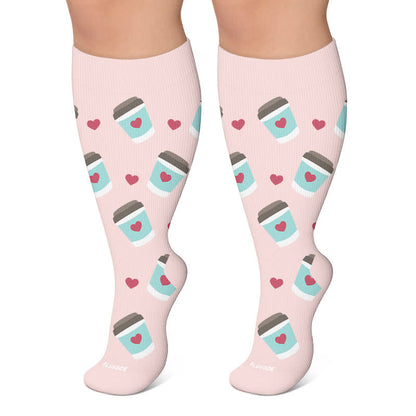 Plus Size Nurse Coffee Print Compression Socks - Pink - 4XL - image 5