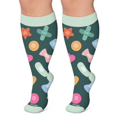 Plus Size Nurse Coffee Print Compression Socks - Green - 4XL - image 6