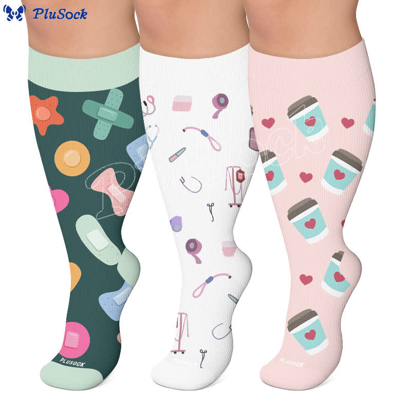 Plus Size Nurse Coffee Print Compression Socks - image 0