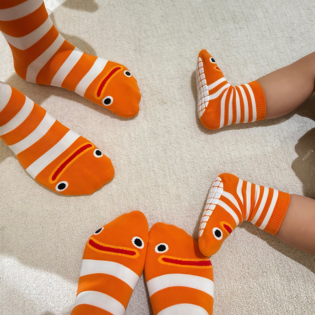 Striped Funny Face Family Set Slipper Socks (4 Pairs) - image 3