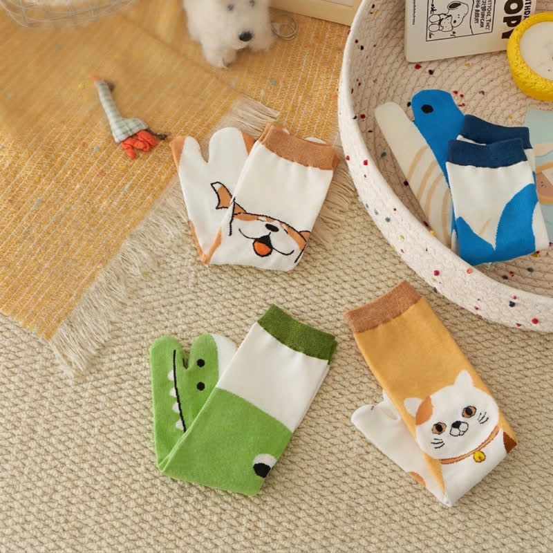 Japanese Style Cute Animal Split-Toe Tabi Socks (4 Pairs) - Multicolor - EU36-42(US3-8.5) - image 4