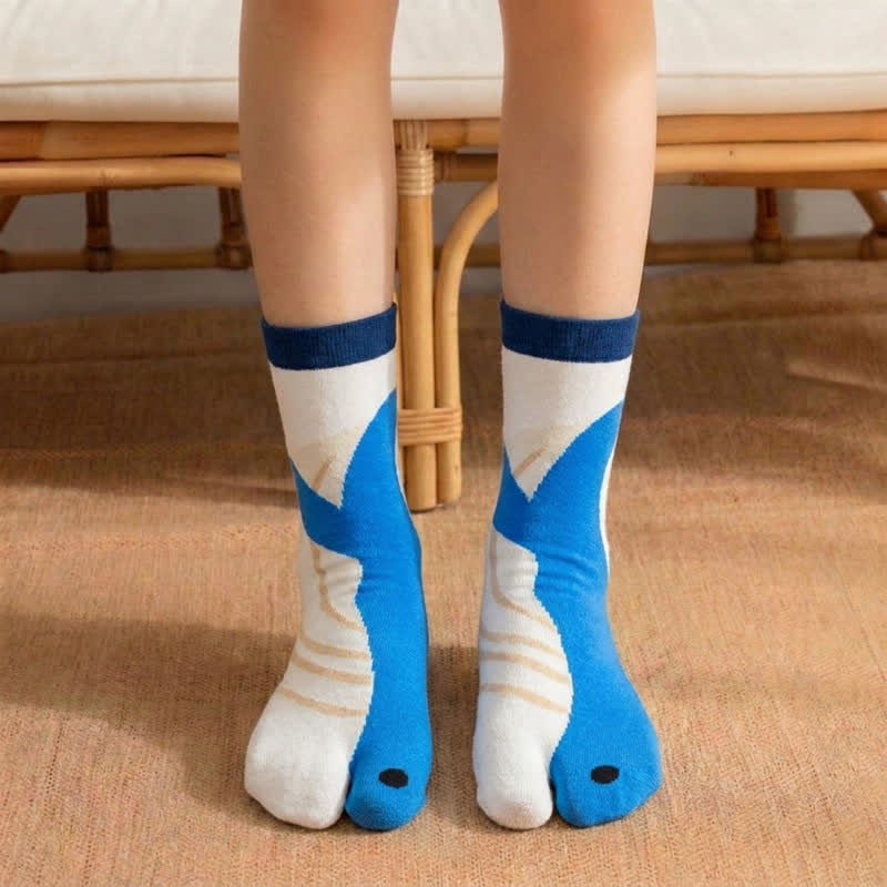 Japanese Style Cute Animal Split-Toe Tabi Socks (4 Pairs) - Blue - EU36-42(US3-8.5) - image 0