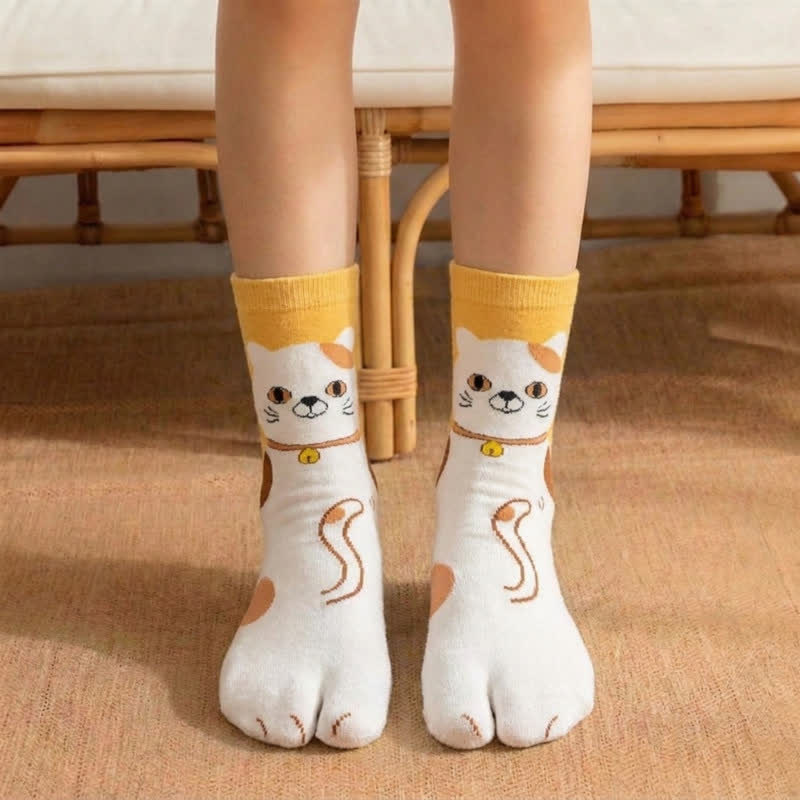 Japanese Style Cute Animal Split-Toe Tabi Socks (4 Pairs) - Yellow - EU36-42(US3-8.5) - image 2
