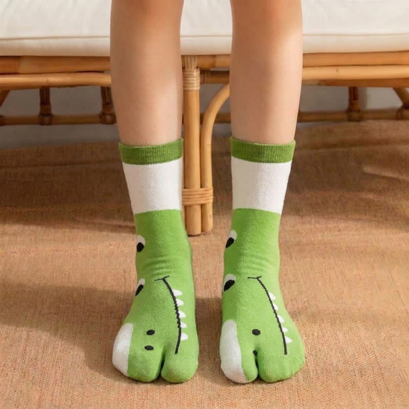 Japanese Style Cute Animal Split-Toe Tabi Socks (4 Pairs) - Green - EU36-42(US3-8.5) - image 1