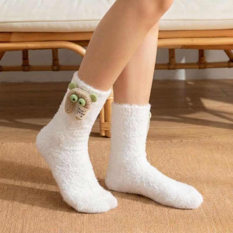Fluffy Animal Accent Sherpa Lined Crew Socks (2 Pairs) - White - EU36-42(US3-8.5) - image 5