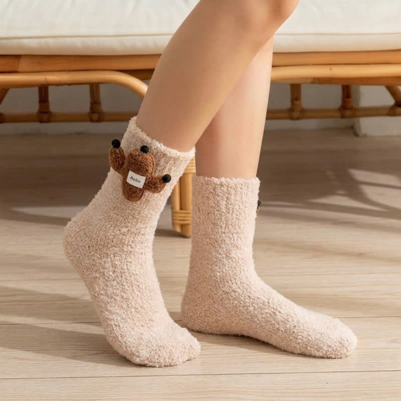 Fluffy Animal Accent Sherpa Lined Crew Socks (2 Pairs) - Khaki - EU36-42(US3-8.5) - image 4
