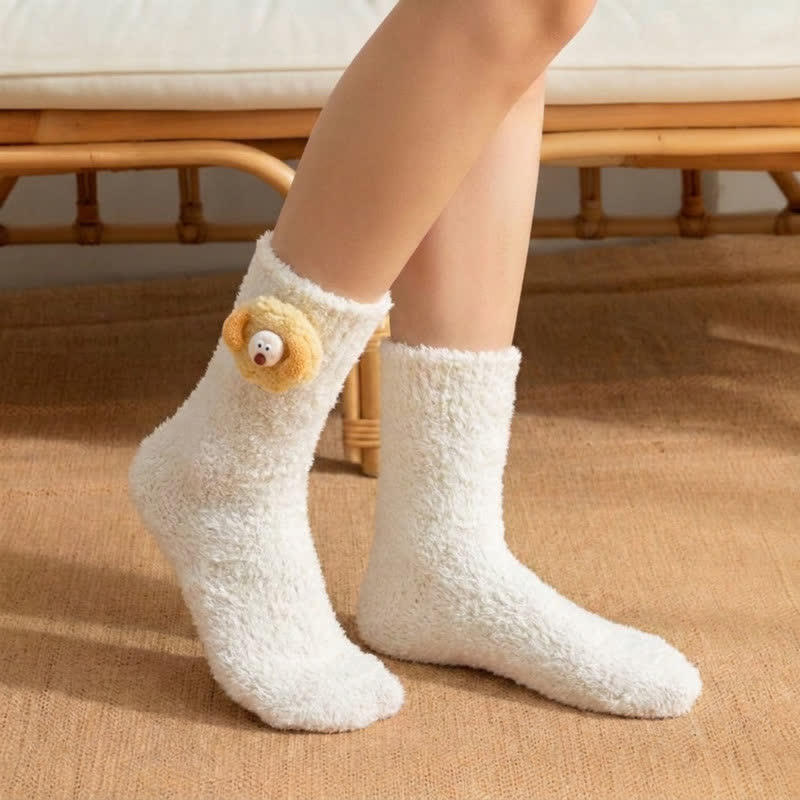 Fluffy Animal Accent Sherpa Lined Crew Socks (2 Pairs) - Light Green - EU36-42(US3-8.5) - image 2