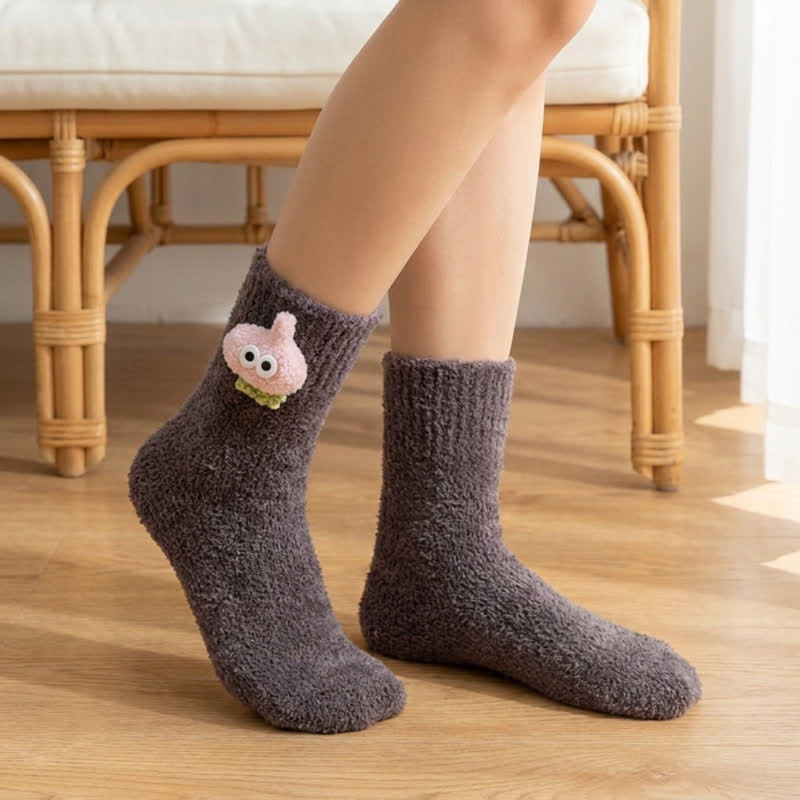 Fluffy Animal Accent Sherpa Lined Crew Socks (2 Pairs) - Dark Grey - EU36-42(US3-8.5) - image 8