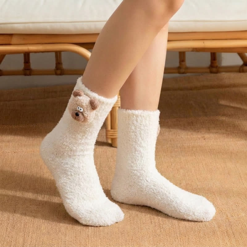 Fluffy Animal Accent Sherpa Lined Crew Socks (2 Pairs) - Beige - EU36-42(US3-8.5) - image 3