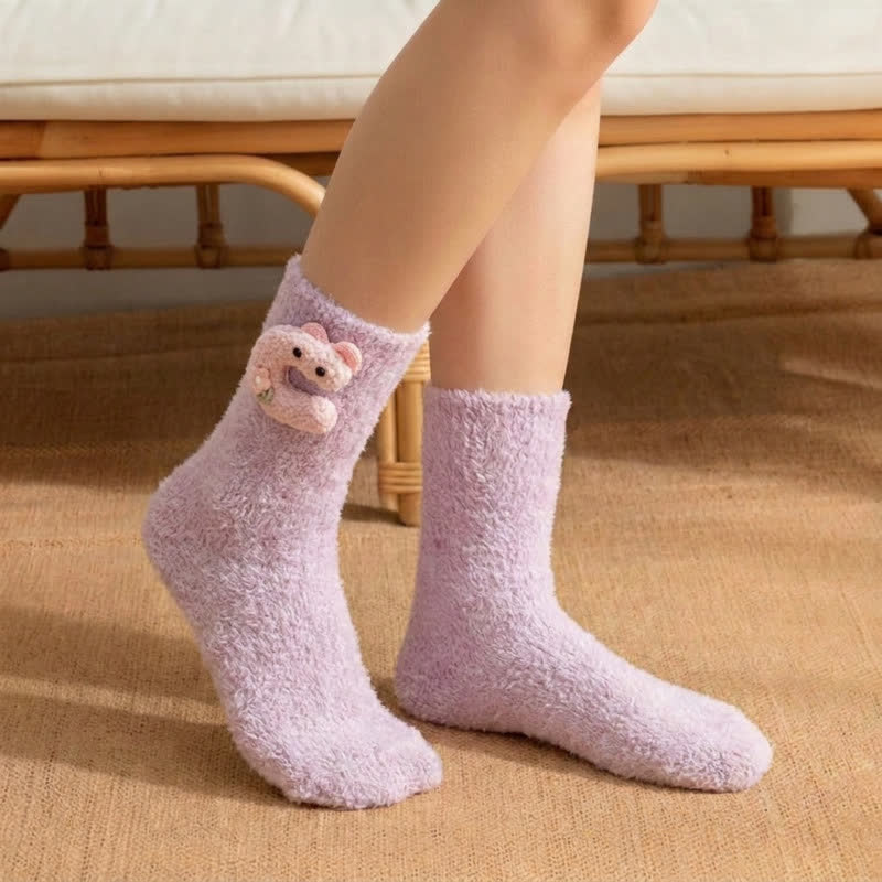 Fluffy Animal Accent Sherpa Lined Crew Socks (2 Pairs) - Purple - EU36-42(US3-8.5) - image 1