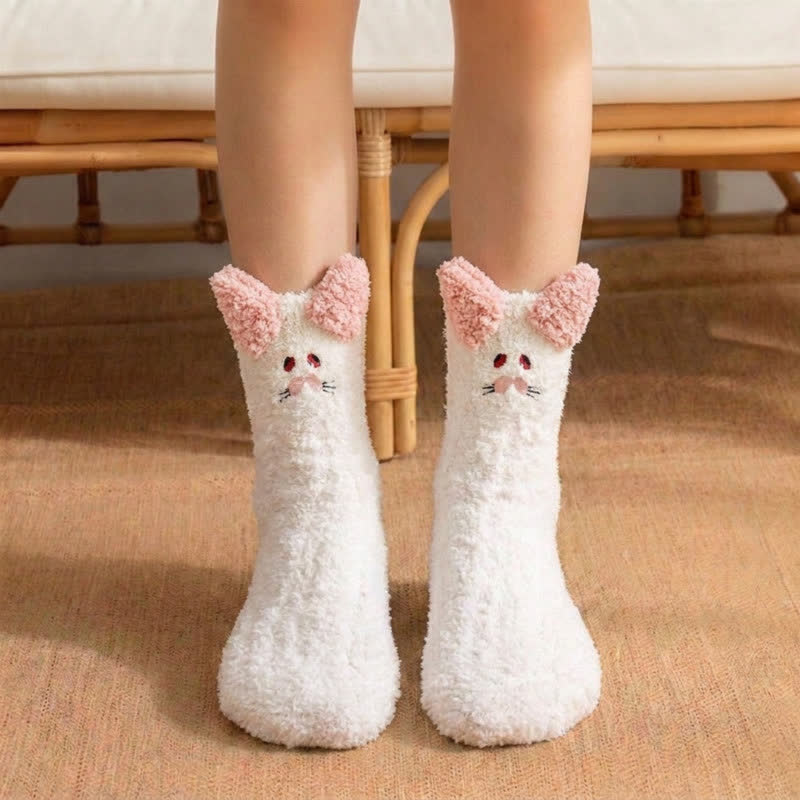 Fuzzy Pom-Pom Character Plush Slipper Socks - White - EU36-42(US3-8.5) - image 1
