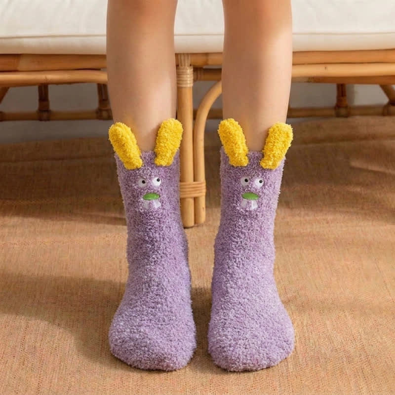 Fuzzy Pom-Pom Character Plush Slipper Socks - Purple - EU36-42(US3-8.5) - image 2