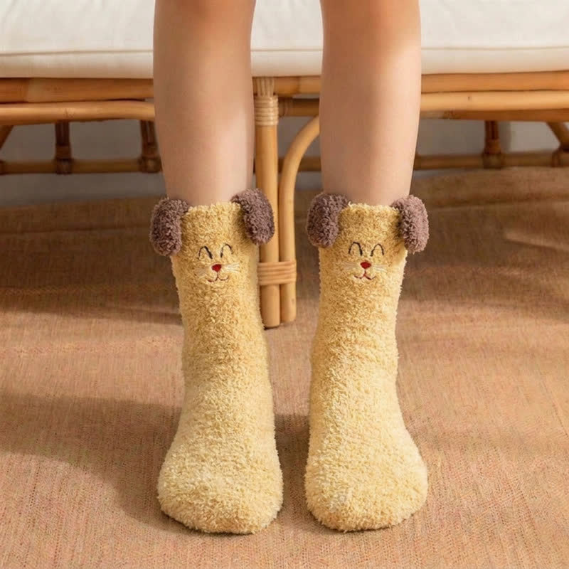 Fuzzy Pom-Pom Character Plush Slipper Socks - Yellow - EU36-42(US3-8.5) - image 0